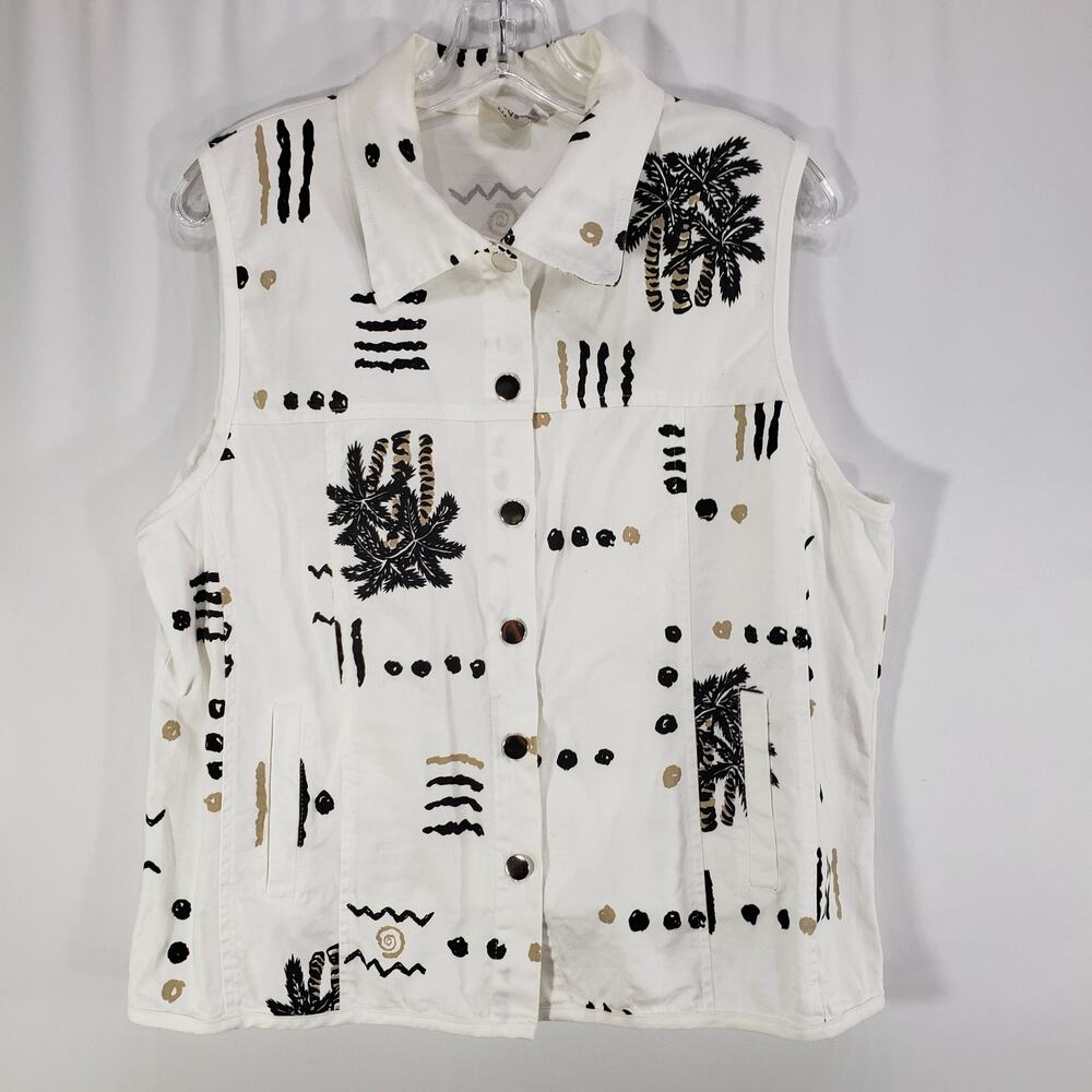 Focus USA White Cotton Blend Sleeveless Mixed Print Button Up Shirt Size Large